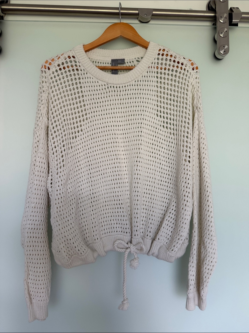 Like New Sweaty Betty Cream Crochet-Knit Drawstring Pullover
